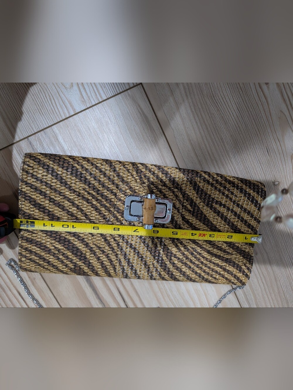 MMS Design Studio Tan & Brown Woven Chain-Clutch - Picture 8 of 9